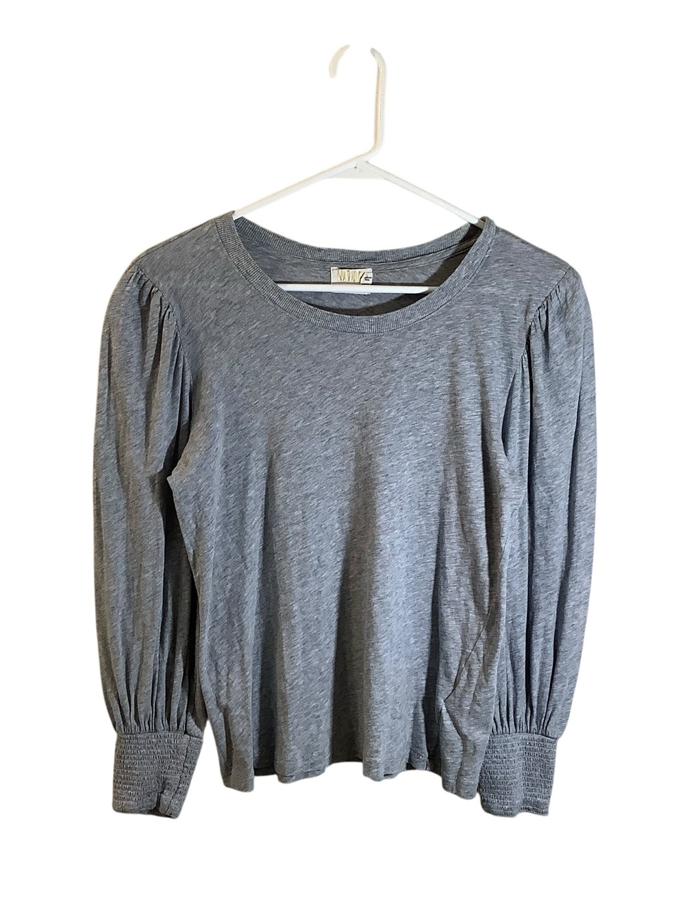 Nation LTD Heather Gray Long Sleeve Puff-Sleeve Top Cotton